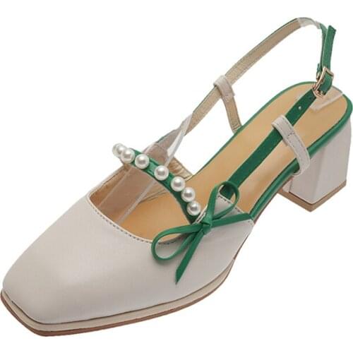 2021 Summer Womens Shoes Bow Square Head High Heel Thick Heel Women Sandals Heels Women Open Toe Shoes