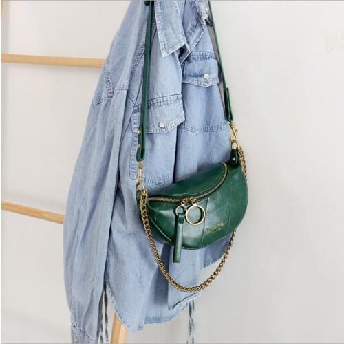 2021 Fashion PU Chain Waist Bag on A Belt Leisure Fanny Pack Women Satchel Belt Bag