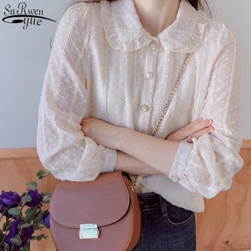 2021 Fashion Style Doll Collar Fairy Chiffon Blouse Women Autumn Long Sleeve Office Women Clothing Blusas Ladies Shirt 10351