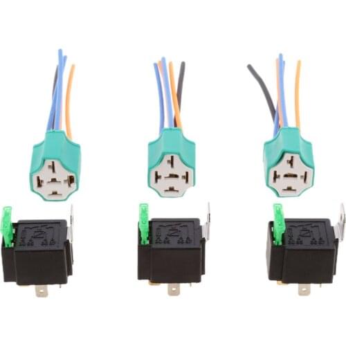 3 Sets 4 Pin Fused Relay+Holder Socket Car Alarm Light Stereo Control