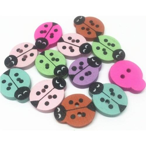 50pcs 15x18mm Wooden Ladybugs Ladybirds Buttons 2 Holes For Sewing Scrapbooking Decorative Crafts DROP SHIPPING