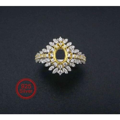 5x7MM Oval Bezel Pave CZ Stone Vinatge Style Gold Plated Solid 925 Sterling Silver Adjustable Prong Ring Settings Blank 1222032