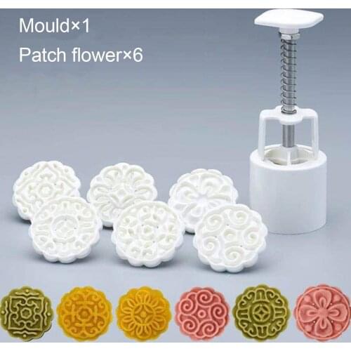 6PCS Flower Shaped Mooncake Mold Cake Baking Mold Hand Pressure Fondant Moon Cake Decorating Tools Cookie Cutter Baking Tool