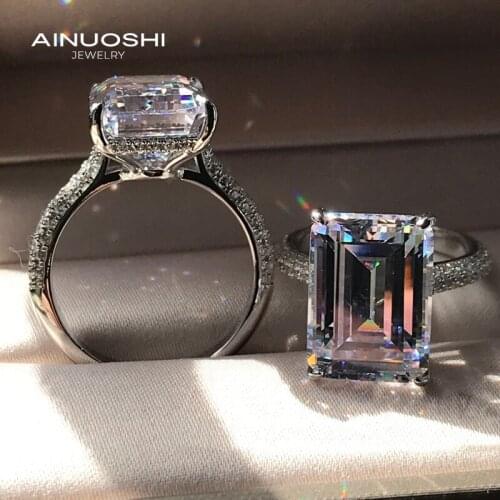 AINUOSHI 925 Sterling Silver 10x14mm Emerald Cut Simulated SONA Diamond Engagement Rings For Wedding Promise Anniversary Rings