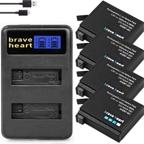AHDBT-401 Battery for GoPro Hero 4 Go Pro Hero4 401 Camera Bateria Charger AHDBT401 1600mah