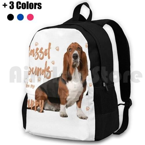 Basset Hounds Make Me Happy! Outdoor Hiking Backpack Riding Climbing Sports Bag Basset Hound Basset Hound Dog Basset Hound