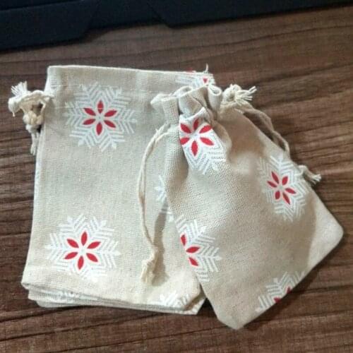 White Snowflack Printed Linen Jewelry Packaging Bags 10pcs 10x14cm Christmas Party Jewelry Candy Gifts Storage Bags Wholesale