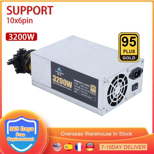 95% Efficiency Power Supply For BTC Bitcoin Mining Ethereum 2000W 2400W 2600W 3200W 110V/220V ETH Miner Power Supply 10x6Pin