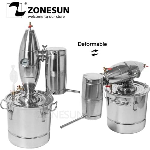 ZONESUN 20 30 50 70L Wine Distiller Barware Brewing Machinery Stainless Steel Wine Making Boiler Alcohol Brew Kit Device Bar Set