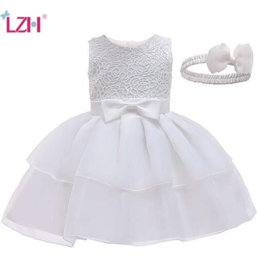 LZH Baby Princess Dress Wedding Party Dress for Baby Girls Christmas Bow Lace 1st Year Birthday Dress Infant Newborn Clothes