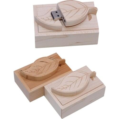 Unique wooden leaf + packing box High speed usb flash drive Memory stick pendriver 8GB 16GB 32GB 64GB 128GB photography gift