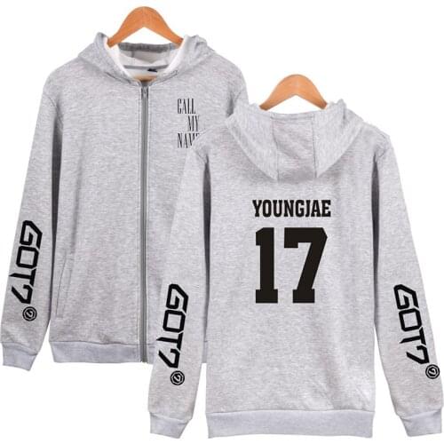 YOUNGJAE 17 Got7 Kpop Hoodie Hoody Fashion Men Women Zipper Hoodies Jackets Long Sleeve Zip Up Unisex Hooded Sweatshirt Tops 4XL