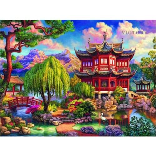 5D Full Square Diamond Painting Japanese Traditional Building Embroidery Cross Stitch City Landscape Mosaic Home Decoration