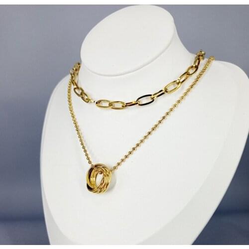 316L Stainless Steel Circle Pendant Charms Geometry Beads Chain Choker Necklace For Women Fashion Fine Jewelry Party Gifts