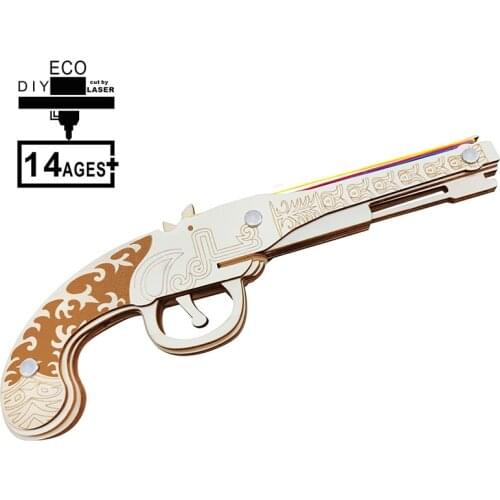 Creative 3D Wooden Puzzle Rubber Band Gun DIY Woodcraft Assembly Kits Shooting Toy Gift for Adults Boys