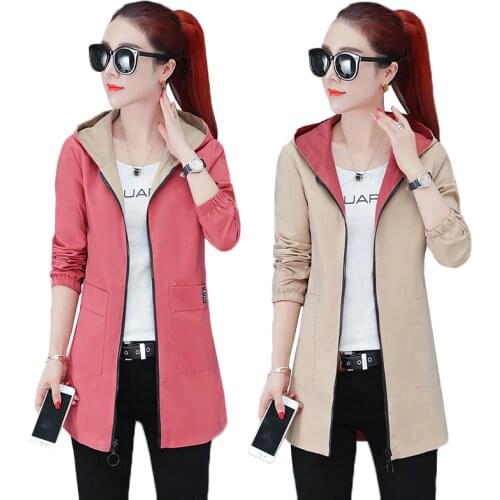 Womens Double-sided Jackets Coats 2020 New Hooded Mid-long Outerwear Spring Autumn Jacket Plus Size 4XL Female Windbreaker J73