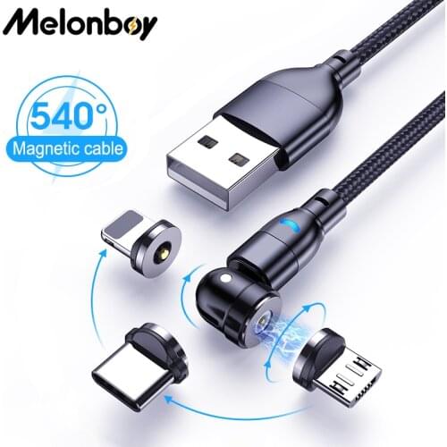 Melonboy 540 Rotation Magnetic Charging Cable Type C Cord Micro Usb Cable for Xiaomi Huawei iPhone 12 11 Mobile Phone Charger