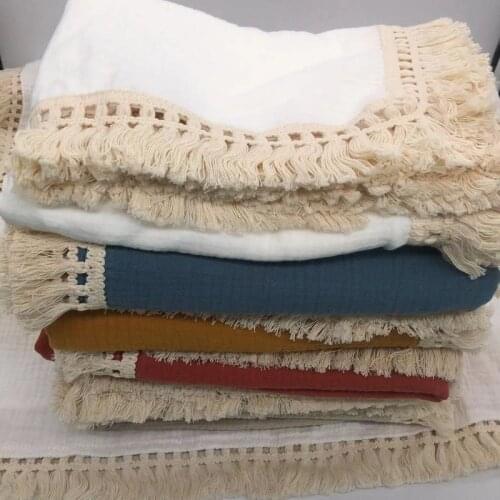 120x100cm Tassel Muslin Baby Blankets Newborn Diaper Swaddle Baby Towel Gauze Pompom Swaddle Blanket Baby Bedding