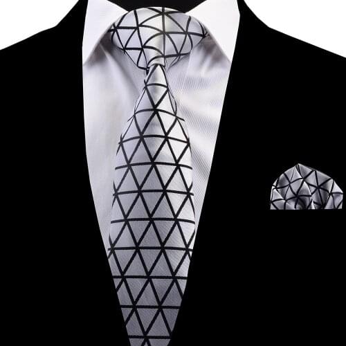Ricnais New Design Mens Solid Plaid Tie Pocket Square Set Silk Necktie Man Corbatas Hombre Pocket Square Red Yellow Wedding Tie