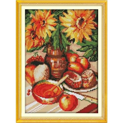 Sunflower cross stitch kits embroidery needlework sets pattern printing 14ct white cloth DIY handmade needlework wall decoration