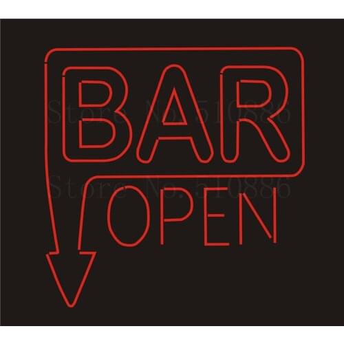 NEON SIGN For Bar Open Down Beer Wine Real GLASS Tube PUB Restaurant Signboard Display Decorate Store Shop Light Signs 17*14"