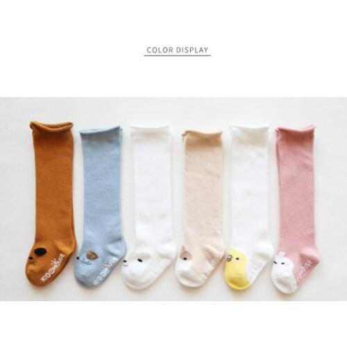 Baby Socks 0-3 Years Cartoon Solid Color Soft Cotton Socks Non-slip Baby Knee Socks For Boys Girls With Rolled Edges Loose Mouth