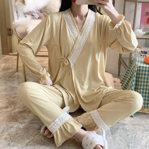 2021 Summer New Cotton Fashion Nursing Maternity Pajamas Pregnancy Home Service Suit Double Gauze Breastfeeding Nightgown