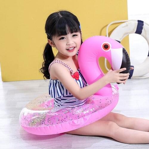 Summer Adorable Safe Swimming Pool Protector Ring Child Inflatable Floating Seat Cartoon Flamingo Shining Animal Water kids Toy