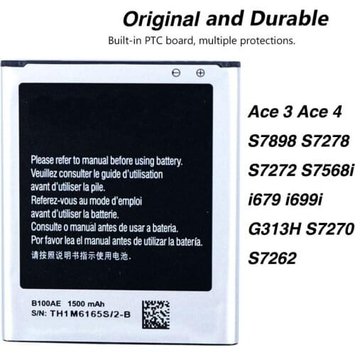 Original B100AE Battery For Samsung SAMSUNG Galaxy Ace 3 Ace 4 S7898 S7278 S7272 S7568i i679 i699i G313H S7270 S7262 1500mA