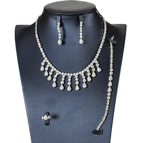 LAN PALACE new copper alloy 3A cubic zirconia Necklace/Earrings/Ring/Bracelet 4PCS jewellery sets for wedding free shipping