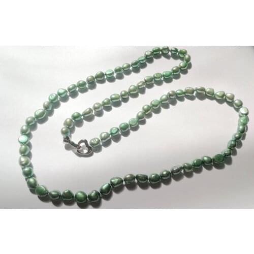 30'' 80cm 9x10mm green baroque real Pearl necklace heart clasp natural Freshwater PEARL Women Jewelry 17'' 43cm