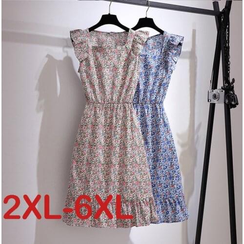 Women Plus Size Dress Ladies Fashion Floral Printed Square Collar Casual Short Sleeve Chiffon Summer Dress Vestidos