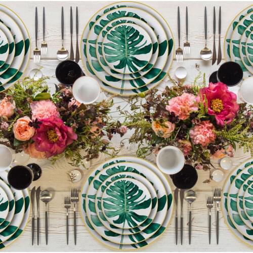 Cake Stand Bone China Round Plate Forest Dessert Series Set Leaves, flowers, Restaurant and Home Use Coffee Set And Bowl