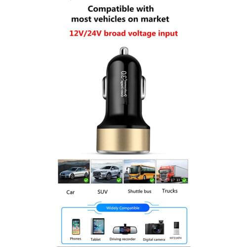 QC3.0+2.4A Dual USB Car Charger LCD Display 12-24V Cigarette Socket Lighter Fast Charger Power Auto USB Adapter Upgraded