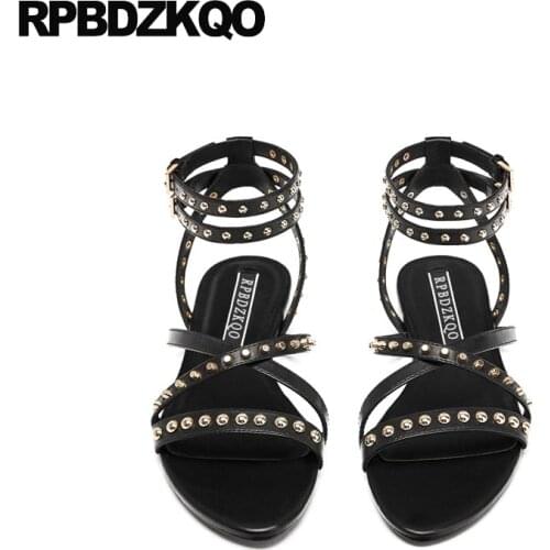 Women Flat Gladiator Large Size Roman Rivet Stud Shoes Sandals Holiday Slingback Strappy Summer Strap Up Ladies Black Plus