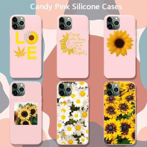 Yellow Flower Daisy Sunflower Phone Case For Iphone 6 6s 7 8 Plus XR X XS XSmax 11 12 Pro Mini Max Candy Pink Silicone Cover