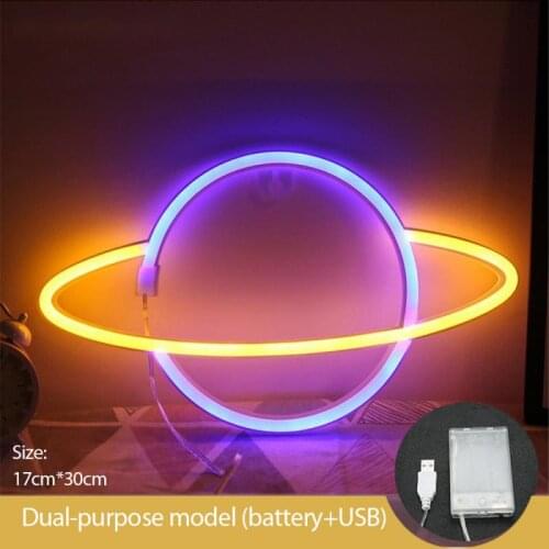 LED Neon Light 3D Planet Wall Art Sign Lights Rainbow Neon Sign Bedroom Decor Hanging Desk Neon Lamp Party Decor Kids Xmas Gifts