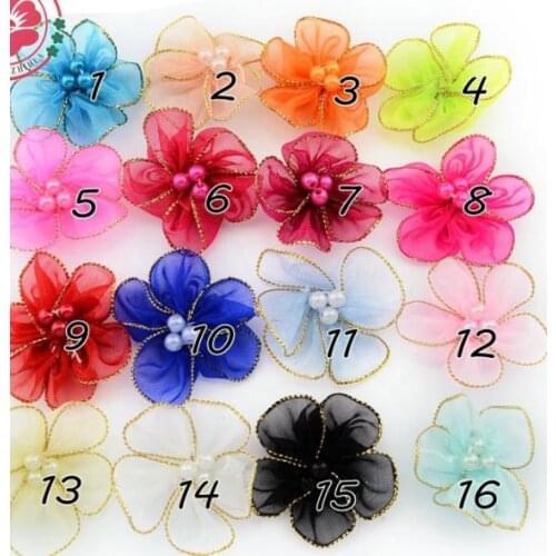 Dog Grooming DIY handmade gilt ribbon pearl five petals decorative flower 200PCS/LOT no clip