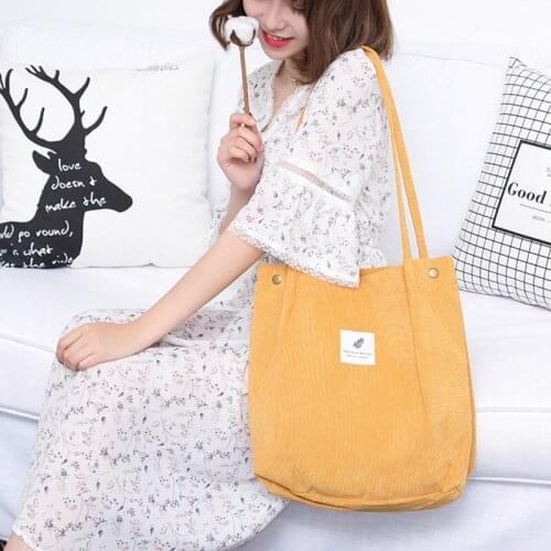 Corduroy Shopper Bag Women Shoulder Crossbody Messenger Bag Large Capacity Buckle Handbag Japanese Small Grocery Eco Tote Bag
