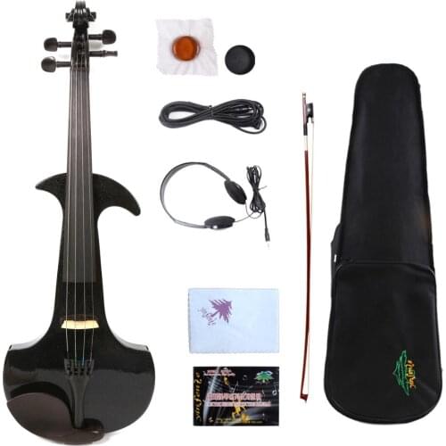 Yinfente Black Electric Silent Violin 4/4 Hand-made Wooden Body Sweet Tone Free Case Bow #EV18