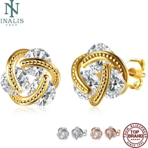 INALIS Stud Earrings For Women Shining Cubic Zirconia 3 Color Kpop Earrings Fashion Jewelry Birthday Gifts For Girlfriend Best