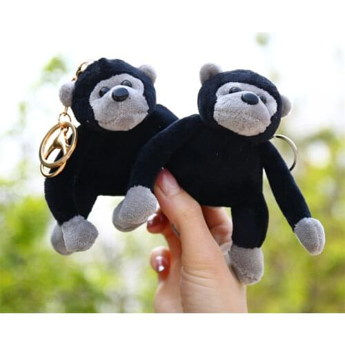Women Fur Pompom Keychain Fluffy Key Chains For Cars Monkey Gorilla Plush Doll Keychain Monkey Couple Student Bag Pendant
