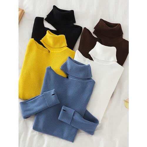 AOSSVIAO Off Shoulder Pullovers for Women Long Sleeve Turtleneck Knitted Sweater Female Jumper Clothing Korean Jumper Pull Femme