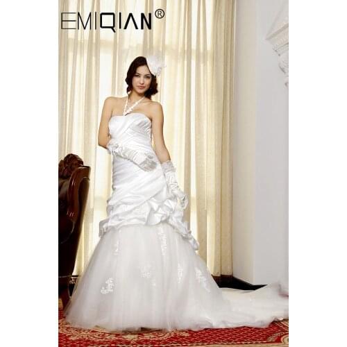 New Elegant Sleeveless Ruched Bride Wedding Gown Mermaid long Wedding Dress 2020 Stain vestido de noiva With Flowers