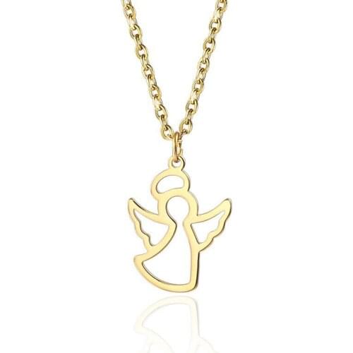 RIR Women Gold Angel Medallion Necklace Minimalist Guardian Little Fairy Angel Pendant Necklaces Jewelry In Stainless Steel