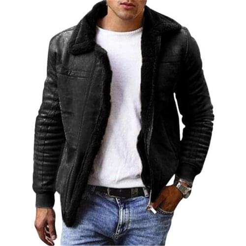 Winter Mens Faux Leather Jackets Coats Fleece Lined Warm Parkas Zipper Thicken Warm Fur Overcoat Male Plus Size M-4XL Outerwear