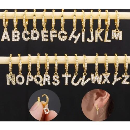 1PC 26 English Letters Zircon Ear Piercing Earring Stainless Steel Cute Initial Ear Buckle Gold Hoop Earrings for Women Jewelry