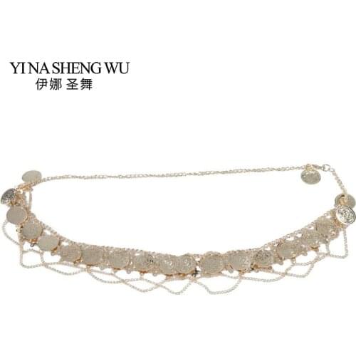 1pc Newest Belly Dance Waist Belt Accessories Coins Tribal Hip Scarf Belly Dance Waist Chain Big Coins Belt Gold/silver 2 Colors