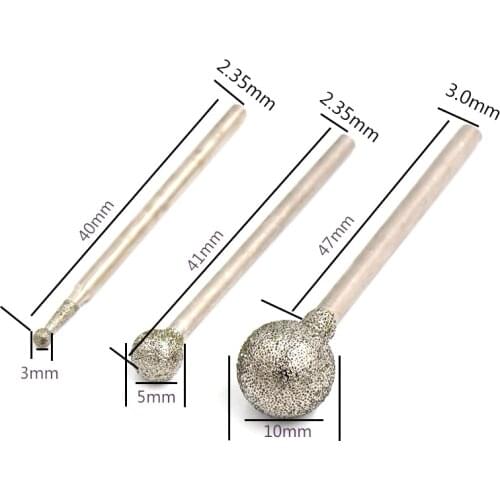 10pcs 2.35/3mm Spherical Diamond Polishing Grinding Head Mounted Points Grinding Bit For Dremel Rotary Tools Needle