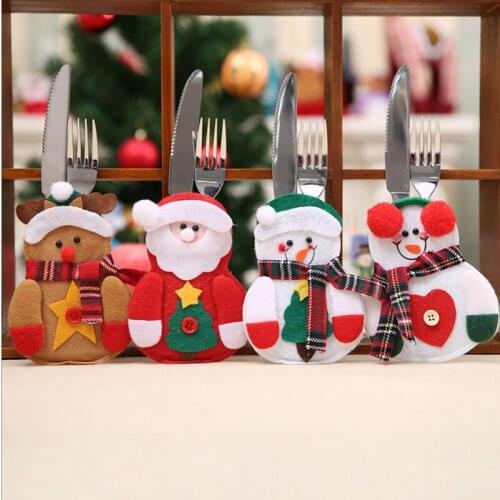 2Pcs Christmas Decorative Tableware Caps Christmas Fork Knife Cutlery Holder Bag Christmas Party Home Table Dinner Decoration